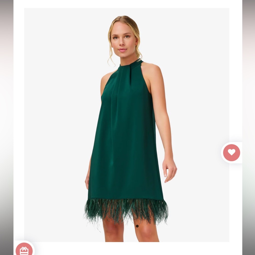 NWT Adian by Adriana Papell Feather Trimmed Halter Dress